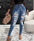 Ripped Hole Denim Jeans High Waist Skinny Pencil Pants LX-6934