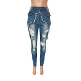 Ripped Hole Denim Jeans High Waist Skinny Pencil Pants LX-6934
