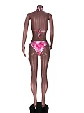 Women Lace-up Halter Print Mesh Bikini Suits JINGC-9015
