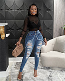 Ripped Hole Denim Jeans High Waist Skinny Pencil Pants LX-6934
