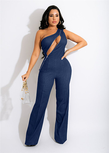 One Shoulder Sleeveless Zipper Party Club Jumpsuit WA-30888