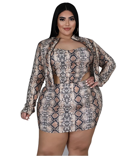Snakeskin Print Plus Size Skirt 2 Piece Set NNWY-7407