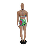 Sexy Floral Leaf Print Boho Bra Cover Up 3 Pieces Bikini Set DY-6991