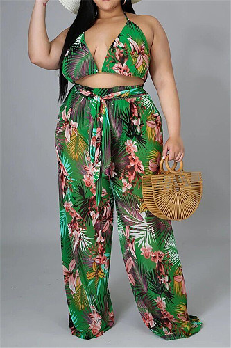 Halter Bra Crop Tops And Wide Leg Pants Suits CY-1046