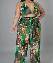 Halter Bra Crop Tops And Wide Leg Pants Suits CY-1046