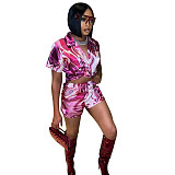 Streetwear Print Short Sleeve Shirt Top Shorts Suits CM-8618