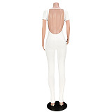 Low Cut Short Sleeve Backless Bodycon Jumpsuits ASL-6583