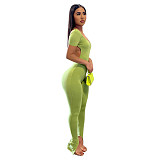 Low Cut Short Sleeve Backless Bodycon Jumpsuits ASL-6583