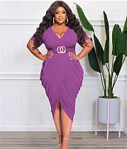 Plus Size V Neck Split Folds Maxi Dress OSS-22288