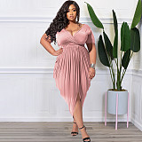 Plus Size V Neck Split Folds Maxi Dress OSS-22288