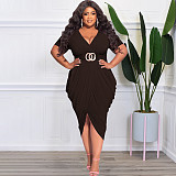 Plus Size V Neck Split Folds Maxi Dress OSS-22288