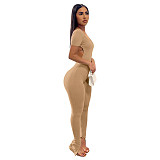 Low Cut Short Sleeve Backless Bodycon Jumpsuits ASL-6583