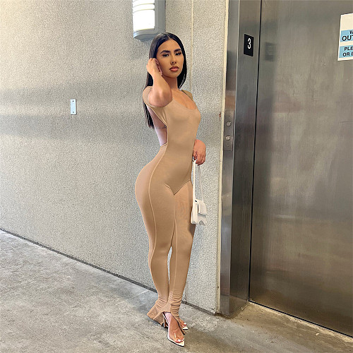Low Cut Short Sleeve Backless Bodycon Jumpsuits ASL-6583