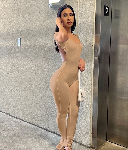 Low Cut Short Sleeve Backless Bodycon Jumpsuits ASL-6583