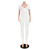 Low Cut Short Sleeve Backless Bodycon Jumpsuits ASL-6583