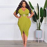 Plus Size V Neck Split Folds Maxi Dress OSS-22288