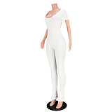 Low Cut Short Sleeve Backless Bodycon Jumpsuits ASL-6583