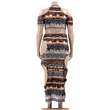 Leopard Print Hollow Out Maxi Skirts Set OSS-22205