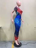 Abstract Print Short Sleeve T Shirt Two Piece Pants Sets OD-8492