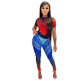 Abstract Print Short Sleeve T Shirt Two Piece Pants Sets OD-8492