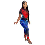 Abstract Print Short Sleeve T Shirt Two Piece Pants Sets OD-8492