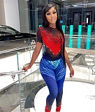 Abstract Print Short Sleeve T Shirt Two Piece Pants Sets OD-8492
