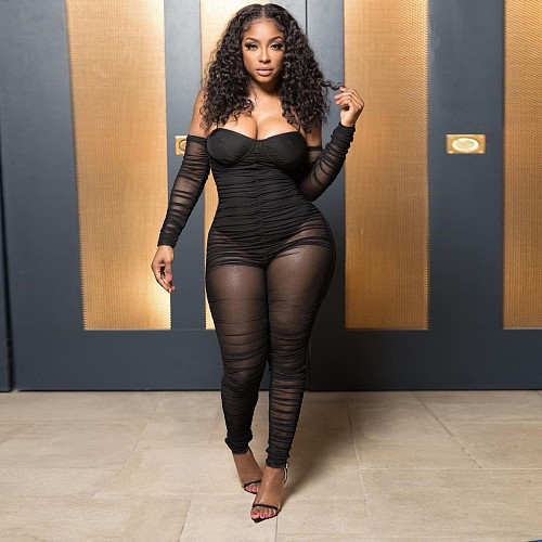 Spaghetti Strap Mesh Jumpsuit YNS-1656