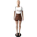 White T-shirt With PU Leather Romper YNS-1808