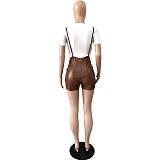 White T-shirt With PU Leather Romper YNS-1808