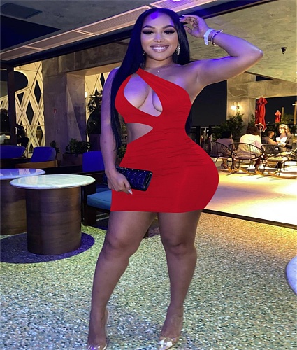 Hollow Out Single-shoulder Package Hips Dresses FE-093
