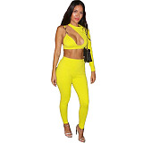 Asymmetrical One Shoulder Crop Top 2 Piece Pants Suits BN-9051