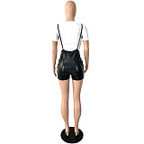 White T-shirt With PU Leather Romper YNS-1808