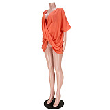 Deep V Neck Half Sleeve Loose Ruched Blouse ASL-6576