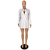 White Turndown Collar Blouse Short Dress YNS-1676