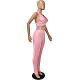 Halter Crop Top With Bandage Pants Two Piece Set YNS-1653