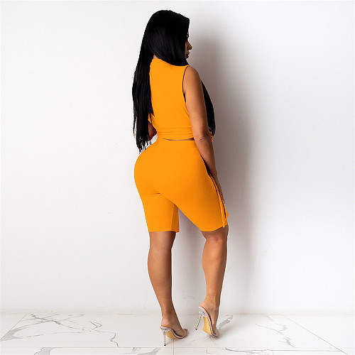 Side Split Turtleneck Crop Top and Shorts Tracksuit NK-8614