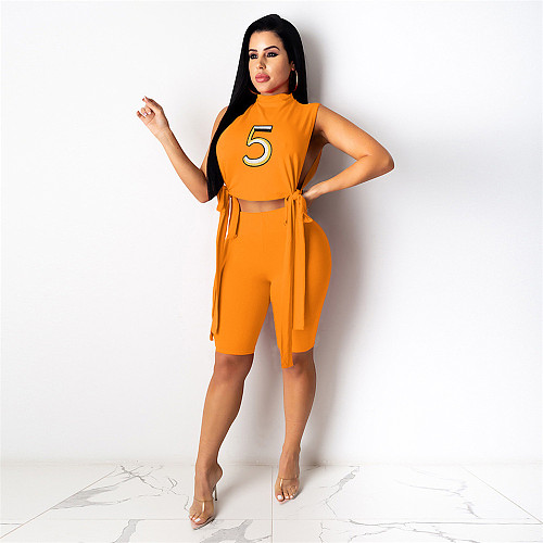 Side Split Turtleneck Crop Top and Shorts Tracksuit NK-8614