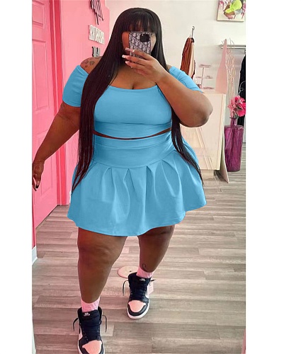 Plus Size 5XL Pleated Short Skirt Set WA-77426