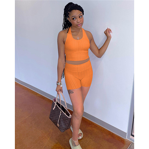 Sporty Tank Crop Top Biker Shorts Bodycon Tracksuit FOS-8303