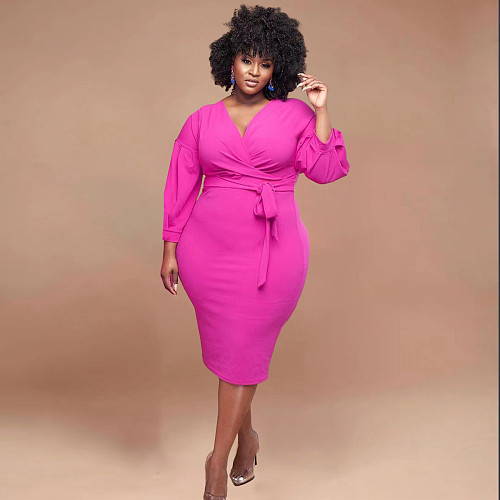 Plus Size 5XL Puff Sleeve Fat Lady Dress WA-77249