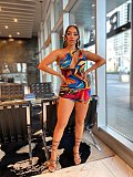 Oblique Shoulder Print Mini Dresses YNS-1636