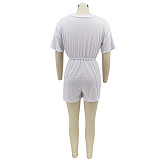 V-neck Solid Color Short Sleeve Casual Rompers SFY-2174