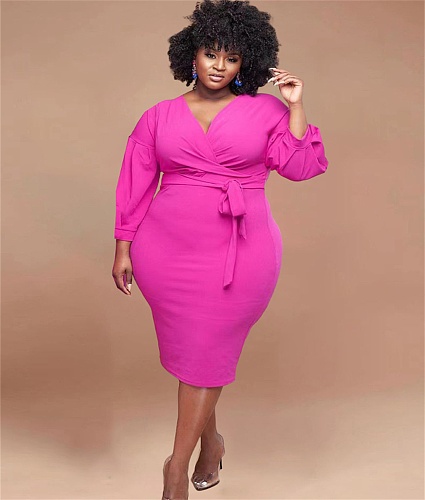 Plus Size 5XL Puff Sleeve Fat Lady Dress WA-77249
