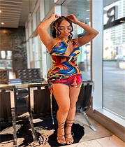 Oblique Shoulder Print Mini Dresses YNS-1636
