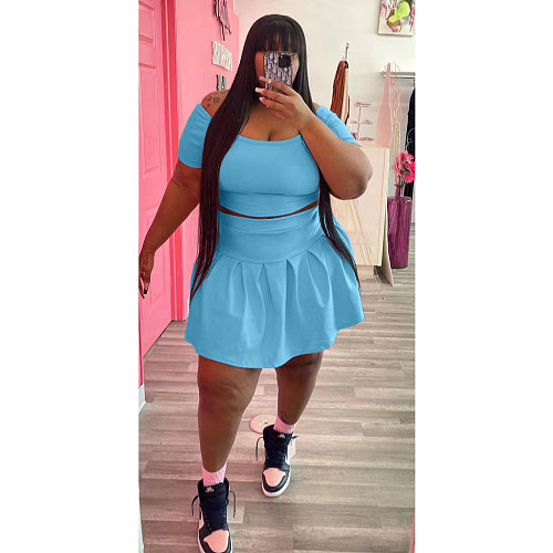 Plus Size 5XL Pleated Short Skirt Set WA-77426