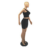 Sporty Tank Crop Top Biker Shorts Bodycon Tracksuit FOS-8303