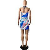 Halter Backless Mini Print Dress YNS-1650