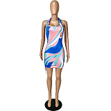 Halter Backless Mini Print Dress YNS-1650