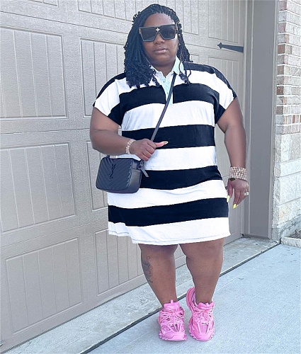 Plus Size 5XL Stripes Midi Dresses WA-77437