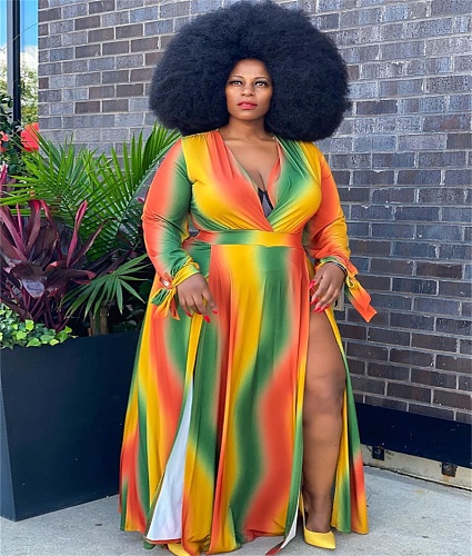 Plus Size Loose Split Long Dresses WA-7065